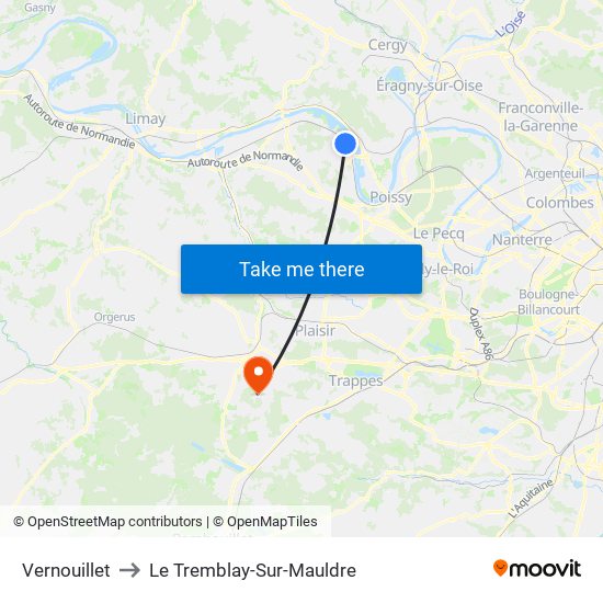 Vernouillet to Le Tremblay-Sur-Mauldre map