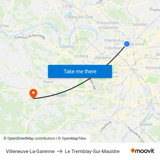 Villeneuve-La-Garenne to Le Tremblay-Sur-Mauldre map