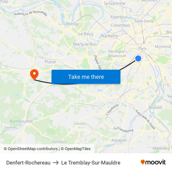 Denfert-Rochereau to Le Tremblay-Sur-Mauldre map