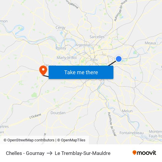Chelles - Gournay to Le Tremblay-Sur-Mauldre map