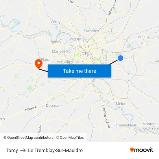 Torcy to Le Tremblay-Sur-Mauldre map