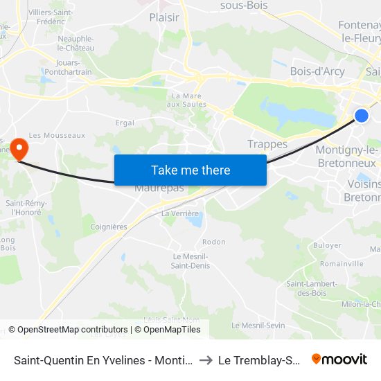 Saint-Quentin En Yvelines - Montigny-Le-Bretonneux to Le Tremblay-Sur-Mauldre map