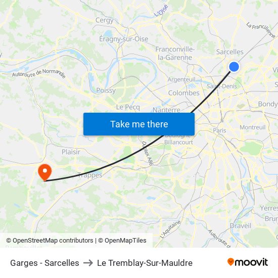 Garges - Sarcelles to Le Tremblay-Sur-Mauldre map