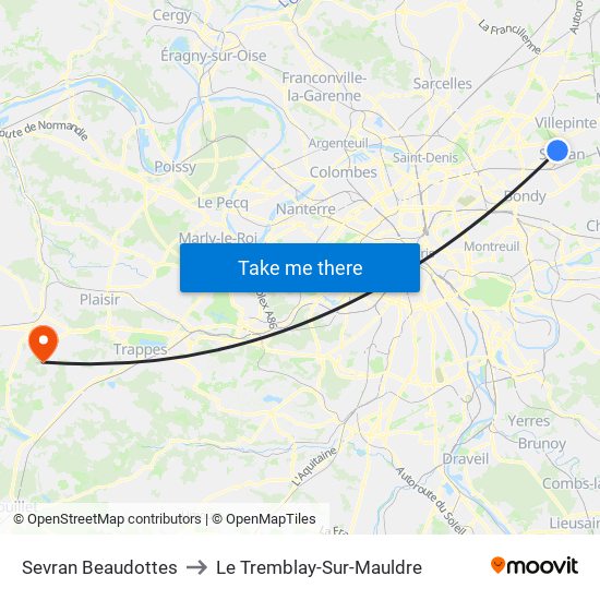 Sevran Beaudottes to Le Tremblay-Sur-Mauldre map