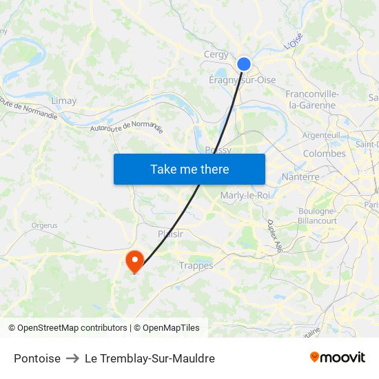 Pontoise to Le Tremblay-Sur-Mauldre map