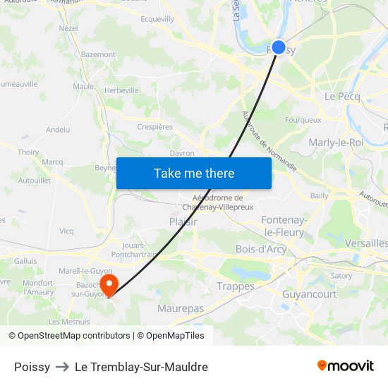 Poissy to Le Tremblay-Sur-Mauldre map