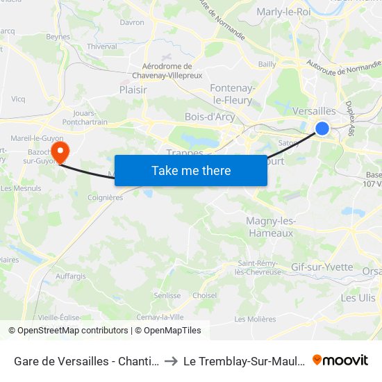Gare de Versailles - Chantiers to Le Tremblay-Sur-Mauldre map