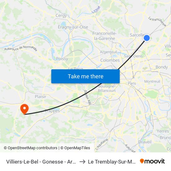 Villiers-Le-Bel - Gonesse - Arnouville to Le Tremblay-Sur-Mauldre map