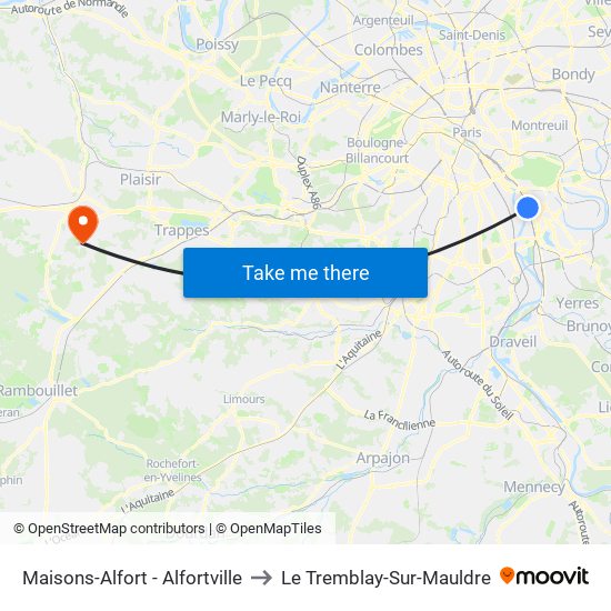 Maisons-Alfort - Alfortville to Le Tremblay-Sur-Mauldre map