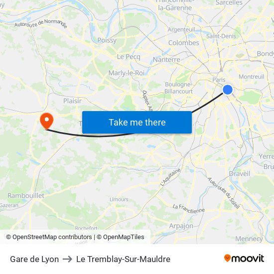 Gare de Lyon to Le Tremblay-Sur-Mauldre map