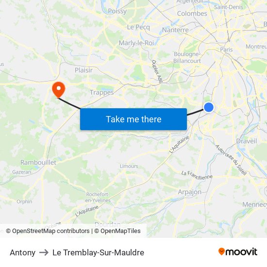 Antony to Le Tremblay-Sur-Mauldre map