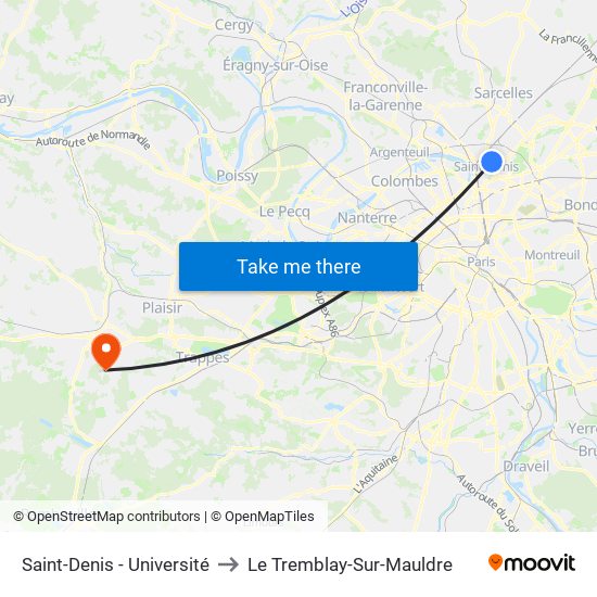 Saint-Denis - Université to Le Tremblay-Sur-Mauldre map