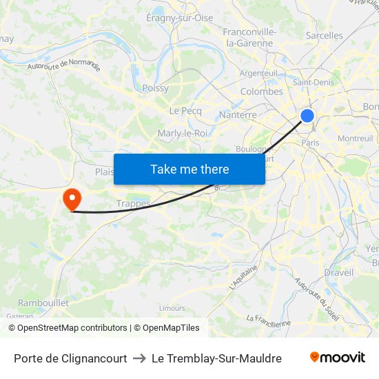 Porte de Clignancourt to Le Tremblay-Sur-Mauldre map