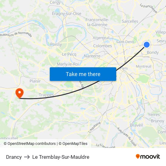 Drancy to Le Tremblay-Sur-Mauldre map