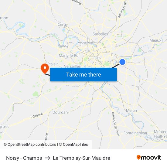 Noisy - Champs to Le Tremblay-Sur-Mauldre map