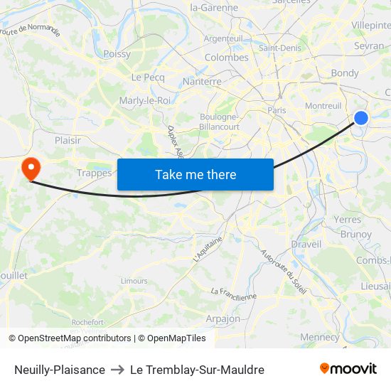 Neuilly-Plaisance to Le Tremblay-Sur-Mauldre map
