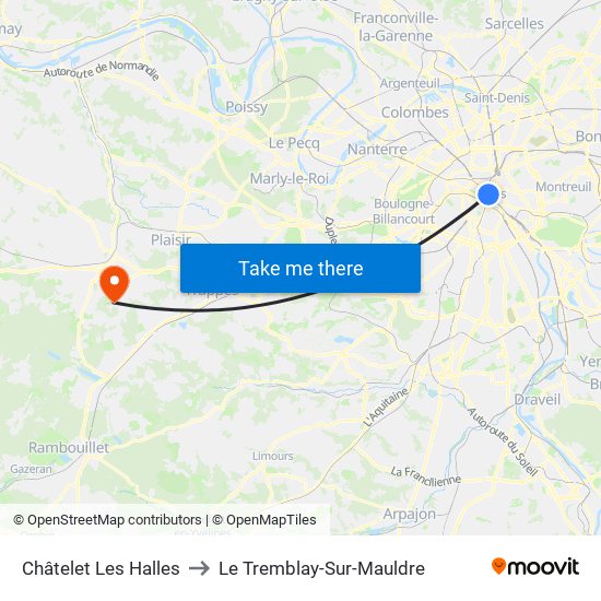 Châtelet Les Halles to Le Tremblay-Sur-Mauldre map
