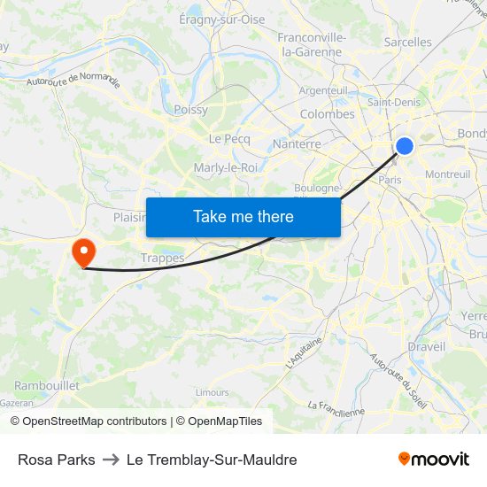 Rosa Parks to Le Tremblay-Sur-Mauldre map