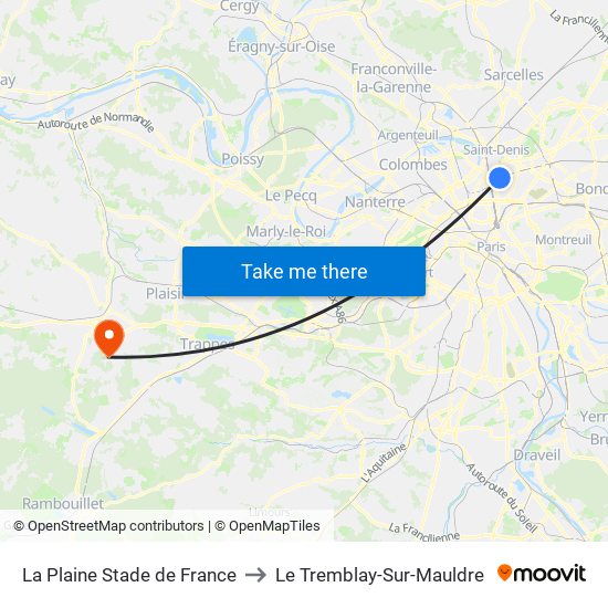 La Plaine Stade de France to Le Tremblay-Sur-Mauldre map