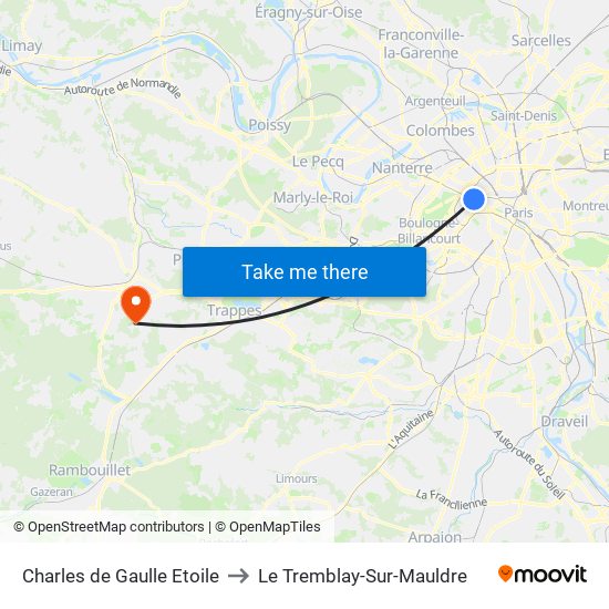 Charles de Gaulle Etoile to Le Tremblay-Sur-Mauldre map