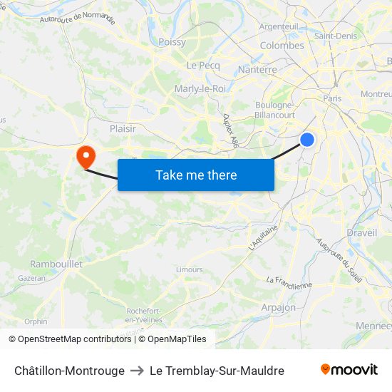 Châtillon-Montrouge to Le Tremblay-Sur-Mauldre map