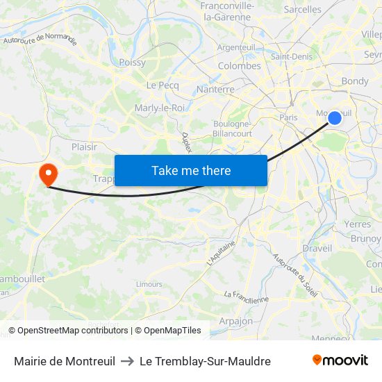 Mairie de Montreuil to Le Tremblay-Sur-Mauldre map