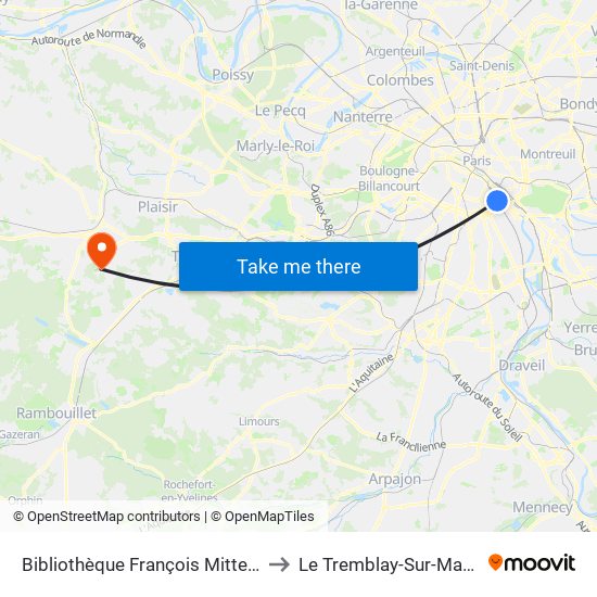 Bibliothèque François Mitterrand to Le Tremblay-Sur-Mauldre map