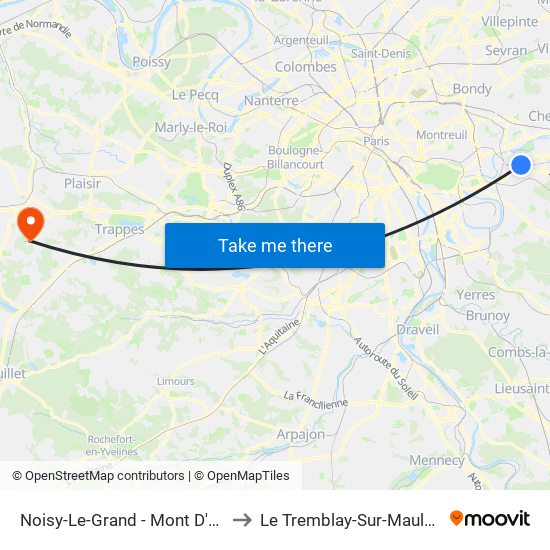 Noisy-Le-Grand - Mont D'Est to Le Tremblay-Sur-Mauldre map