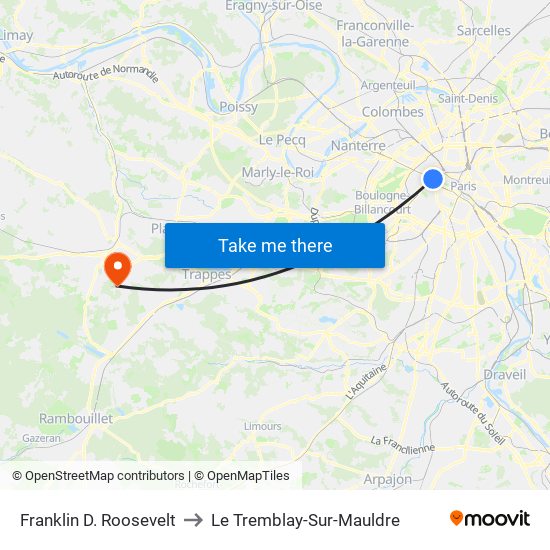 Franklin D. Roosevelt to Le Tremblay-Sur-Mauldre map