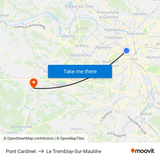 Pont Cardinet to Le Tremblay-Sur-Mauldre map