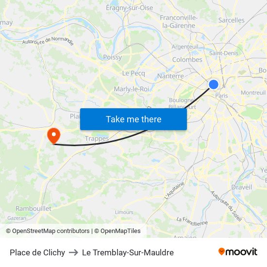 Place de Clichy to Le Tremblay-Sur-Mauldre map