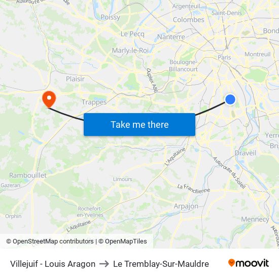 Villejuif - Louis Aragon to Le Tremblay-Sur-Mauldre map