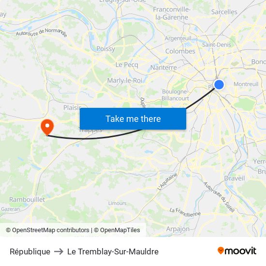 République to Le Tremblay-Sur-Mauldre map