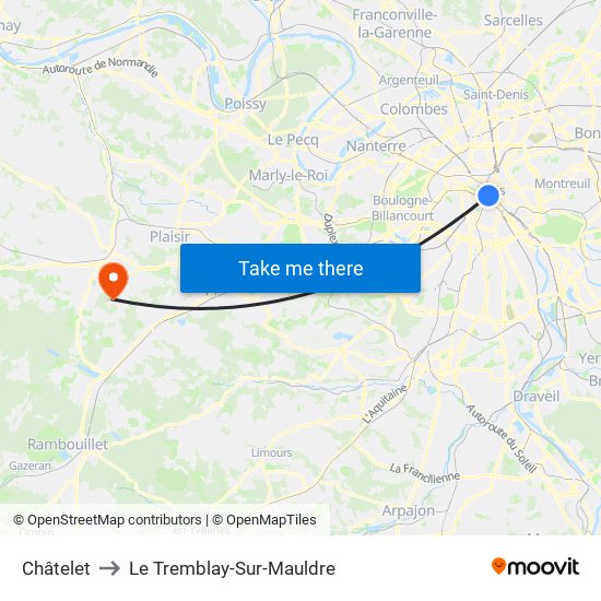 Châtelet to Le Tremblay-Sur-Mauldre map