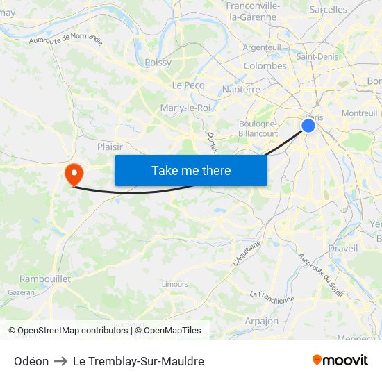 Odéon to Le Tremblay-Sur-Mauldre map