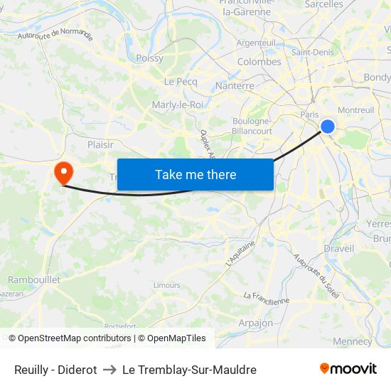 Reuilly - Diderot to Le Tremblay-Sur-Mauldre map