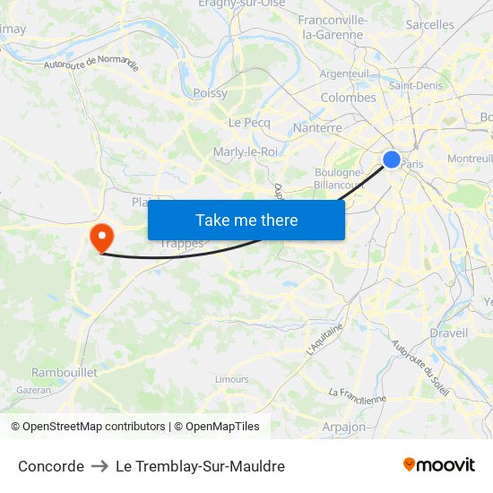 Concorde to Le Tremblay-Sur-Mauldre map