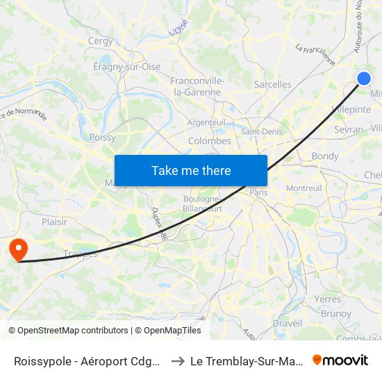 Roissypole - Aéroport Cdg1 (D3) to Le Tremblay-Sur-Mauldre map