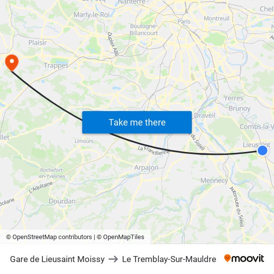 Gare de Lieusaint Moissy to Le Tremblay-Sur-Mauldre map