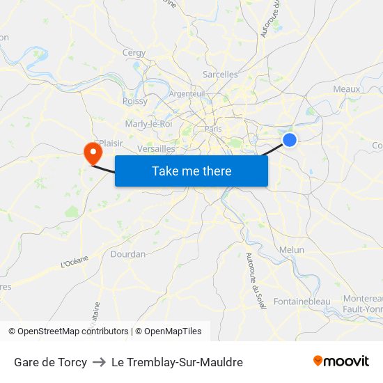 Gare de Torcy to Le Tremblay-Sur-Mauldre map