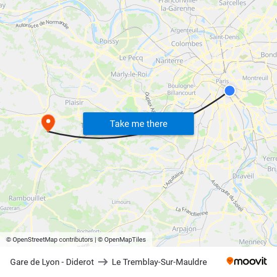 Gare de Lyon - Diderot to Le Tremblay-Sur-Mauldre map