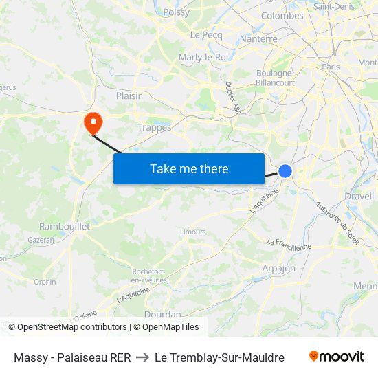 Massy - Palaiseau RER to Le Tremblay-Sur-Mauldre map