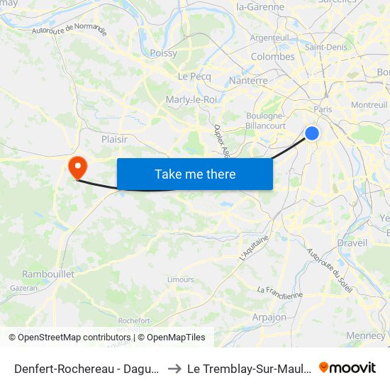 Denfert-Rochereau - Daguerre to Le Tremblay-Sur-Mauldre map