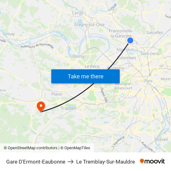 Gare D'Ermont-Eaubonne to Le Tremblay-Sur-Mauldre map