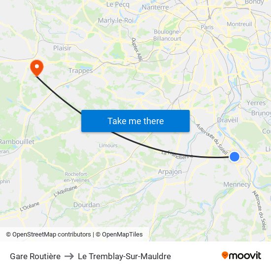 Gare Routière to Le Tremblay-Sur-Mauldre map