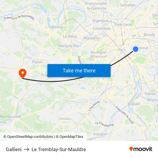 Gallieni to Le Tremblay-Sur-Mauldre map