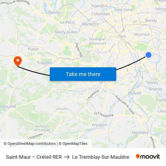 Saint-Maur – Créteil RER to Le Tremblay-Sur-Mauldre map