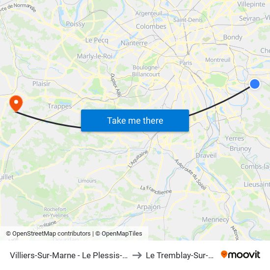 Villiers-Sur-Marne - Le Plessis-Trévise RER to Le Tremblay-Sur-Mauldre map