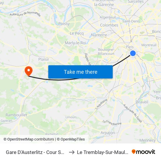 Gare D'Austerlitz - Cour Seine to Le Tremblay-Sur-Mauldre map
