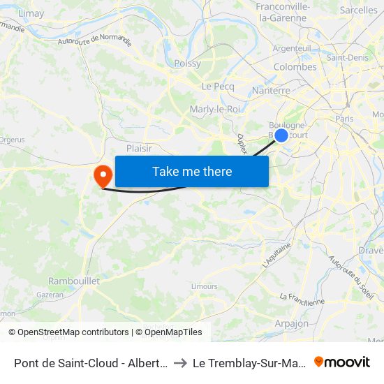 Pont de Saint-Cloud - Albert Kahn to Le Tremblay-Sur-Mauldre map